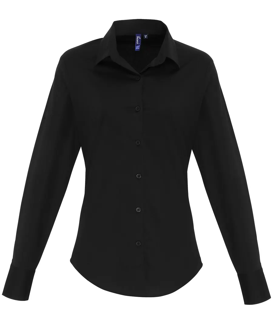 Women's stretch fit cotton poplin long sleeve blouse – Black