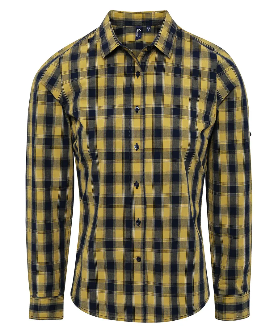 Women's Mulligan check cotton long sleeve shirt – Camel/Navy