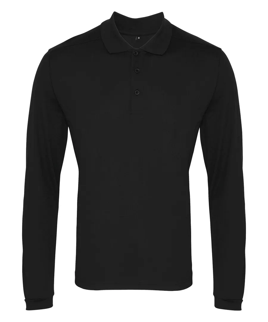 Long sleeve Coolchecker® piqué polo – Black