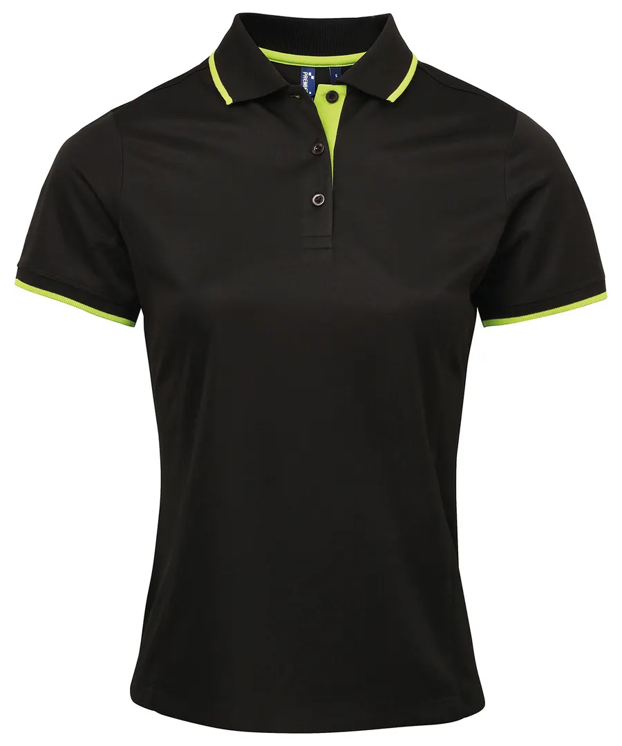 Women's contrast Coolchecker® polo – Black/Lime