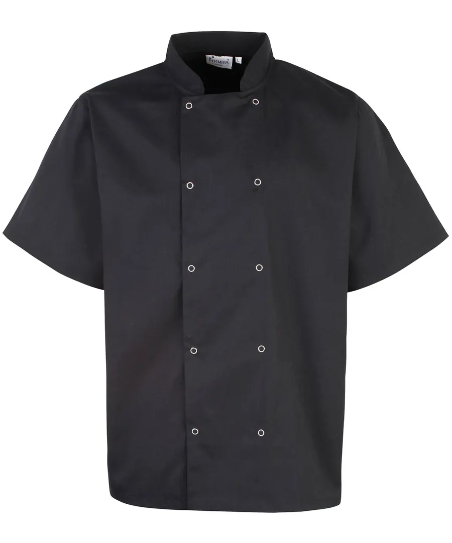 Studded front short sleeve chef's jacket – Black