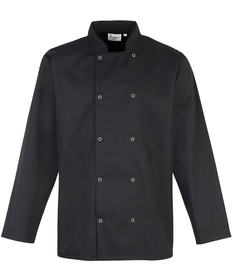 Studded front long sleeve chef's jacket – Black