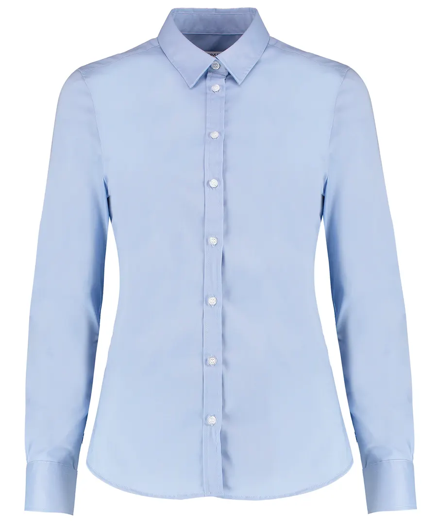 Women's stretch Oxford shirt long-sleeved (tailored fit) – Light Blue