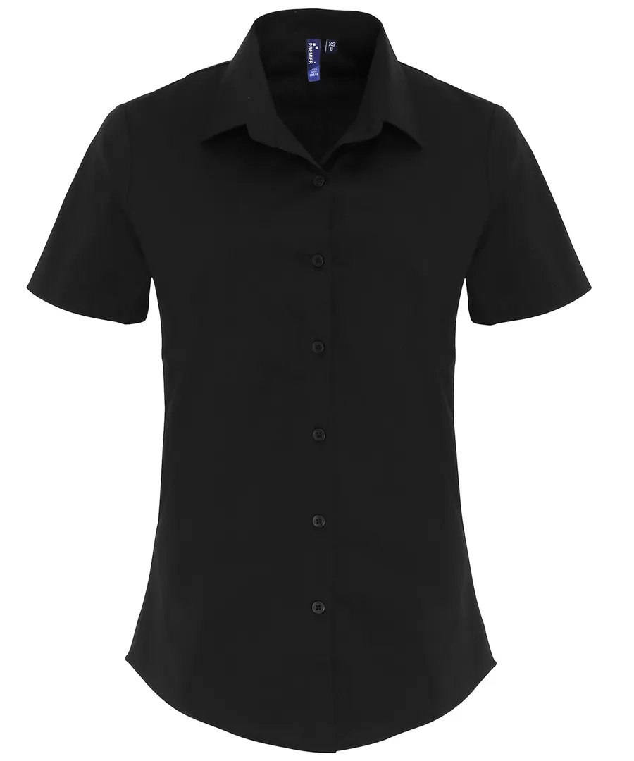 Women's stretch fit cotton poplin short sleeve blouse – Black