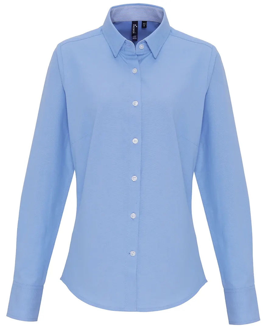 Women's cotton-rich Oxford stripes blouse – Oxford Blue