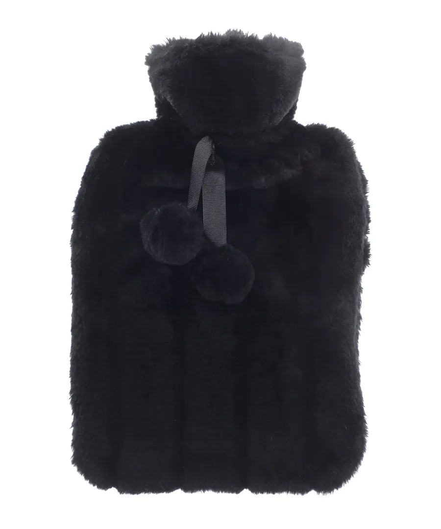 Luxury classic faux fur hot water bottle and cover – Black