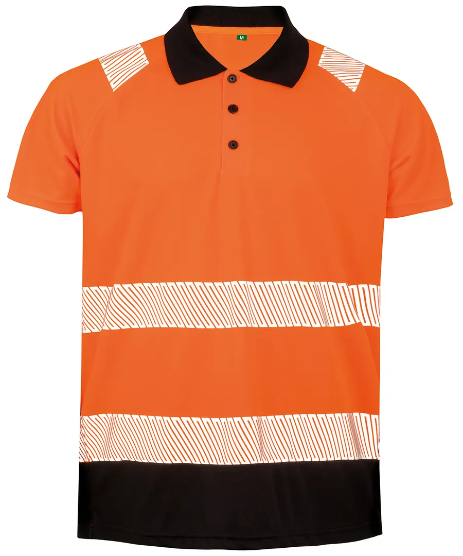 Recycled safety polo – Fluorescent Orange/Black