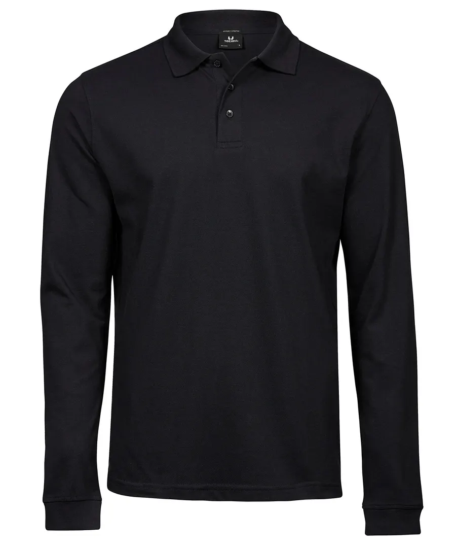 Luxury stretch long sleeve polo (1406) – Black
