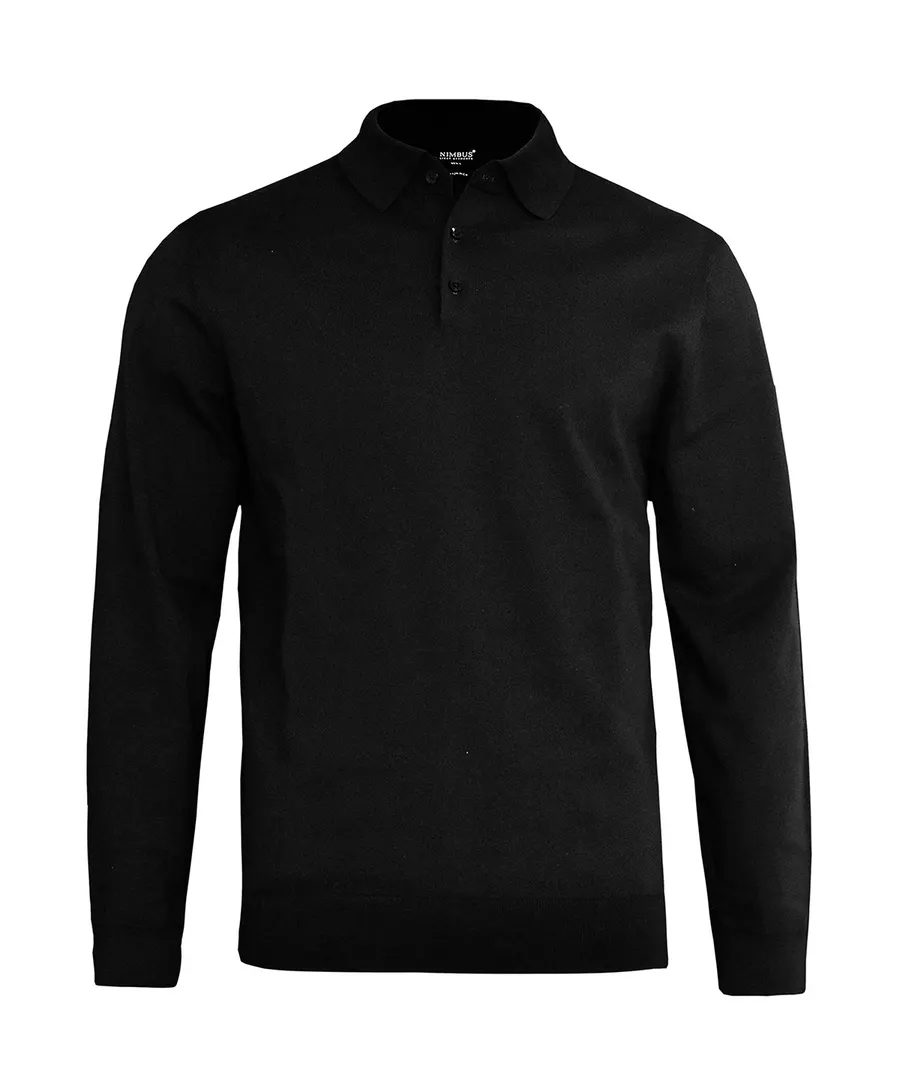 Brighton long sleeve polo – elegant knitted polo – Black