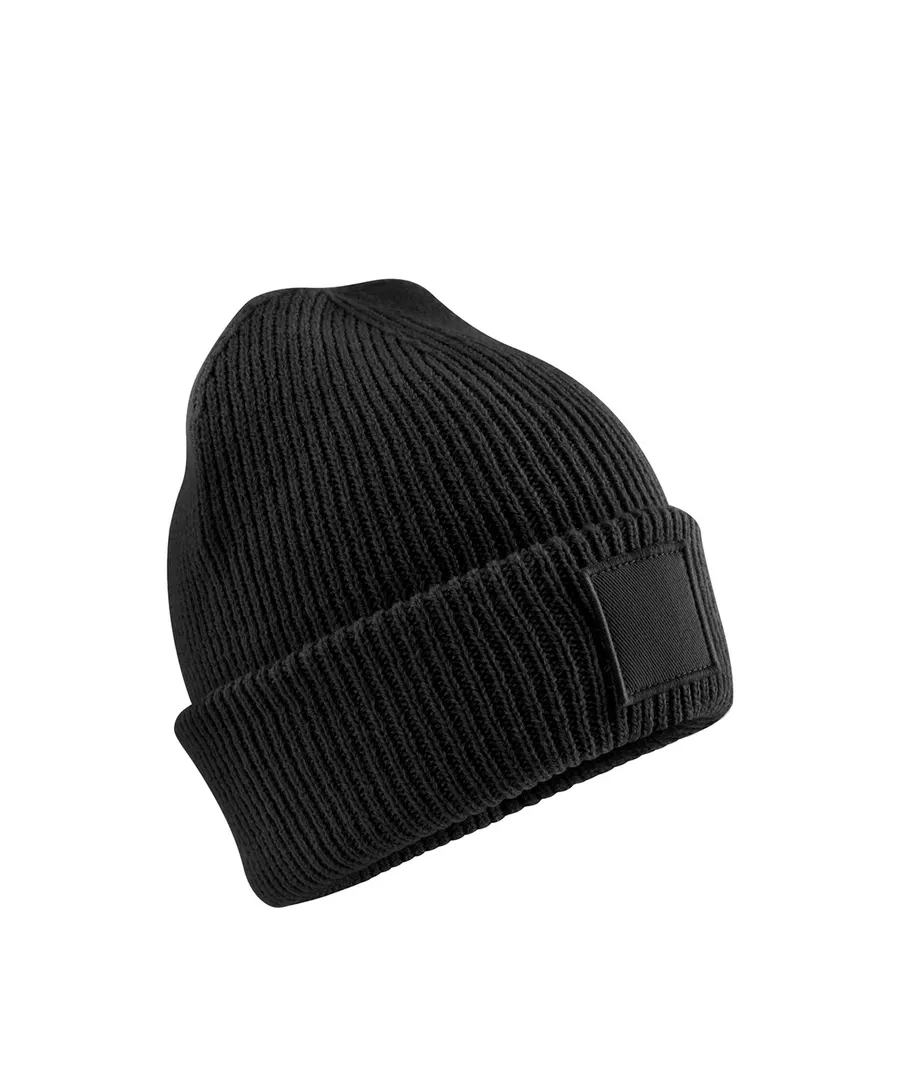 Kids deep cuffed tonal patch beanie – Black
