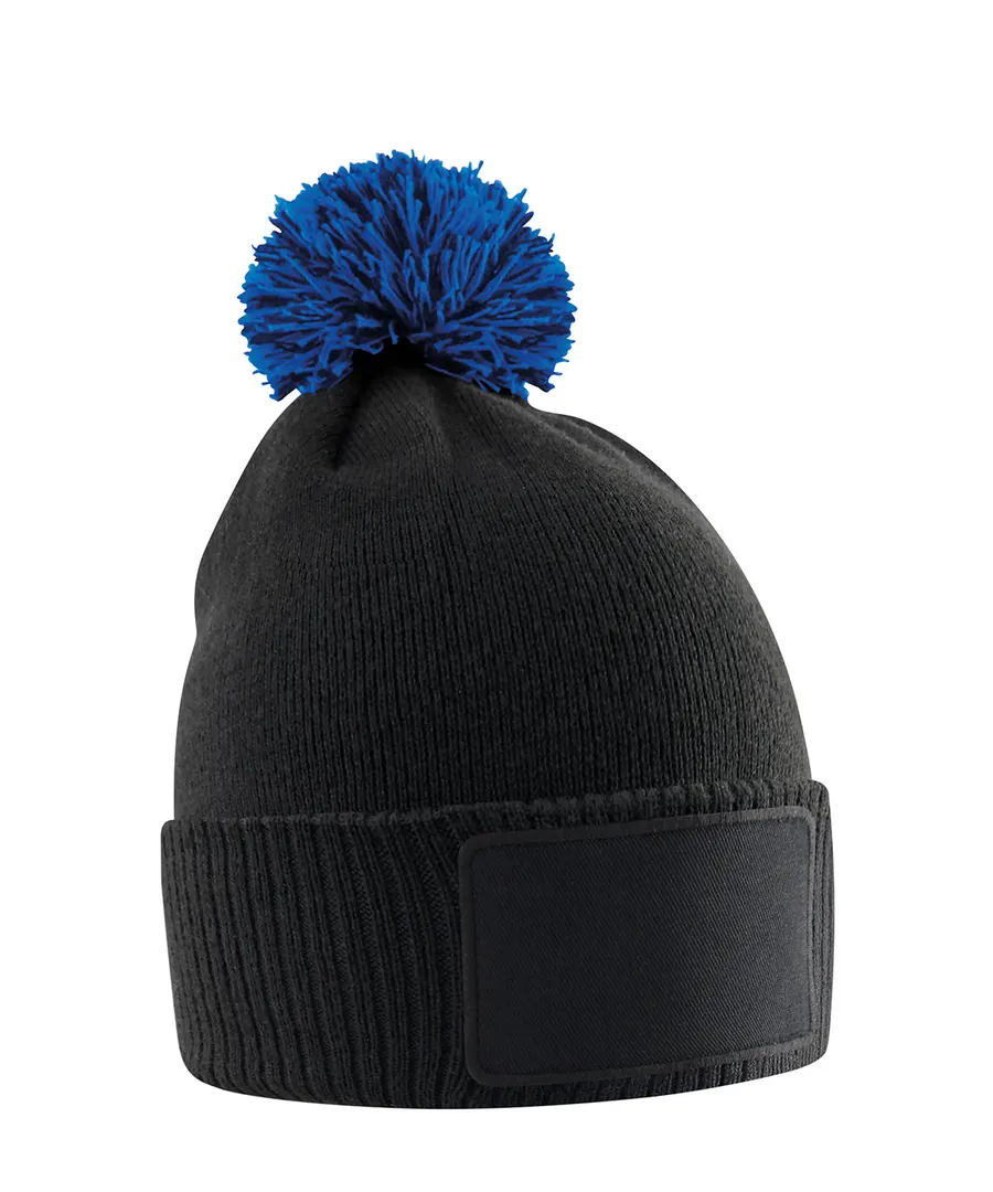 Kids snowstar patch beanie – Black/Bright Royal