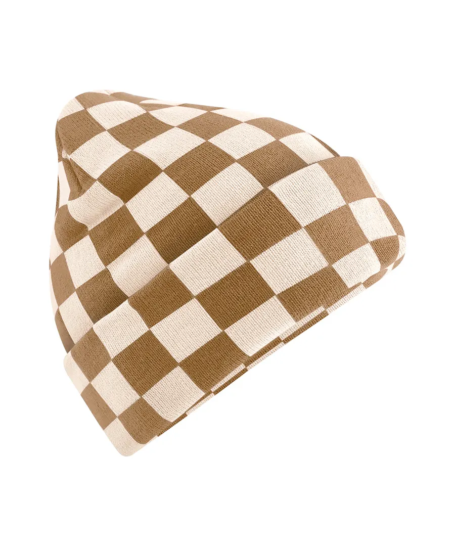 Checkerboard beanie – Biscuit/Almond