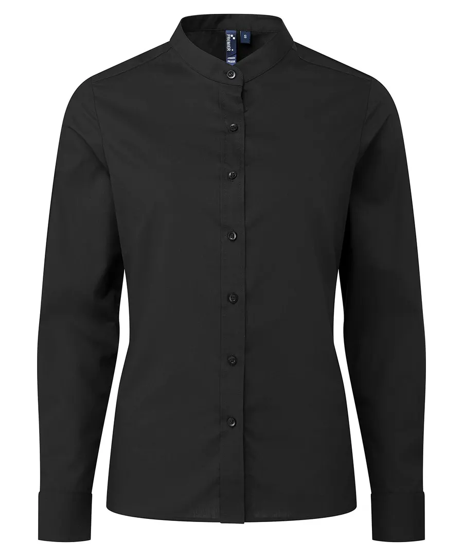 Women's banded collar 'grandad' shirt – Black