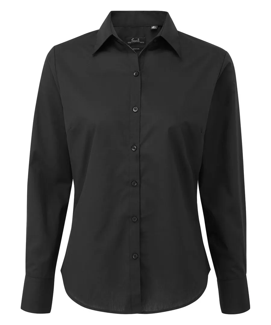 Women's poplin long sleeve blouse – Black