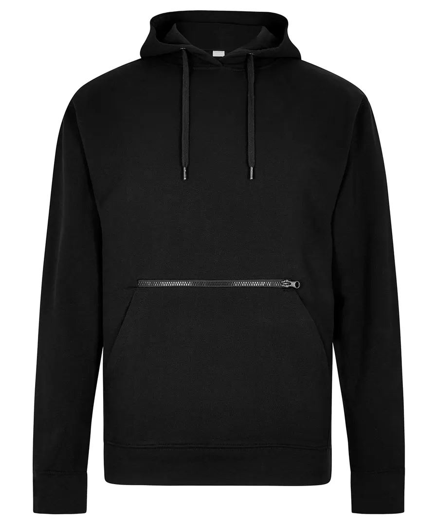 Regular fit piqué hoodie with zipped pocket – Black