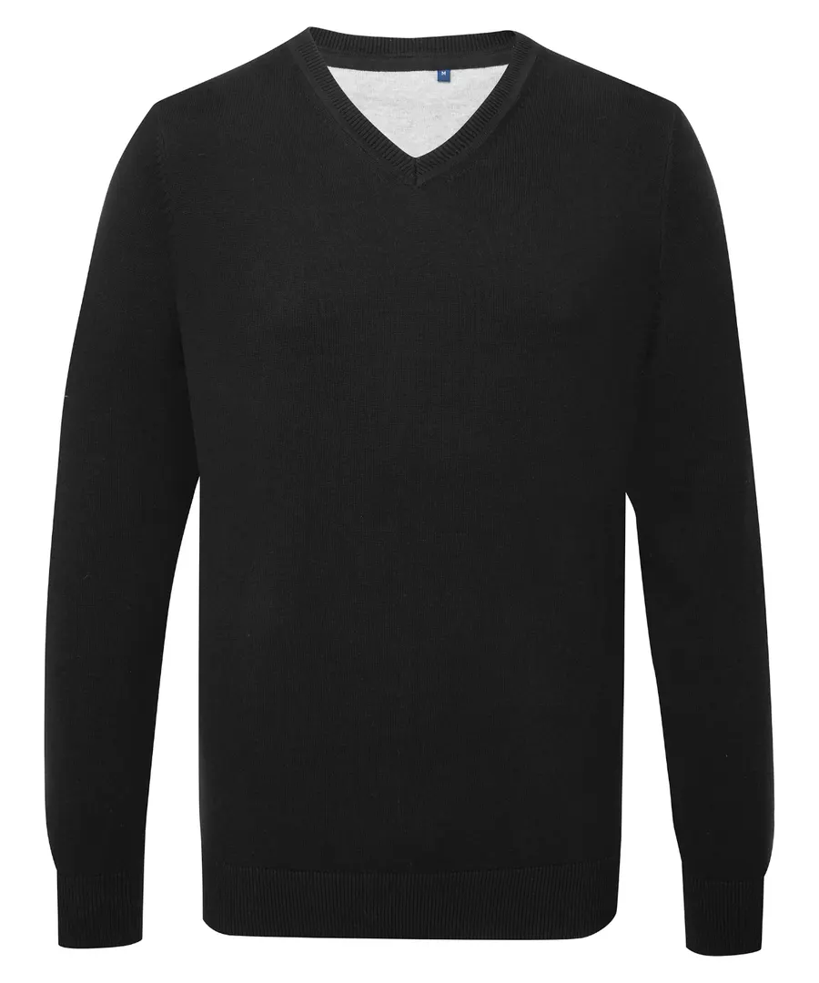Men's cotton blend v-neck sweater – Black