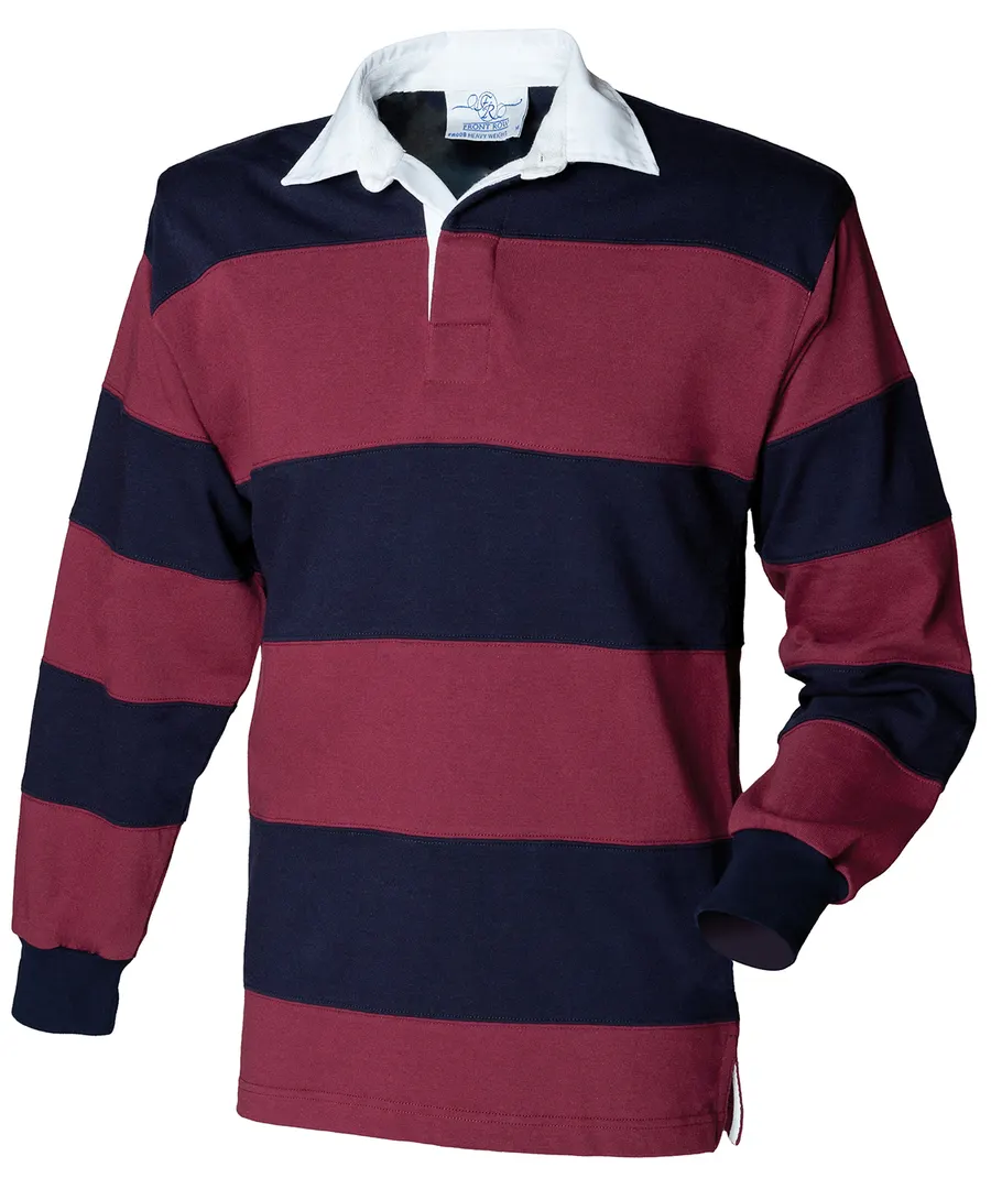 Sewn stripe long sleeve rugby shirt – Burgundy/Navy