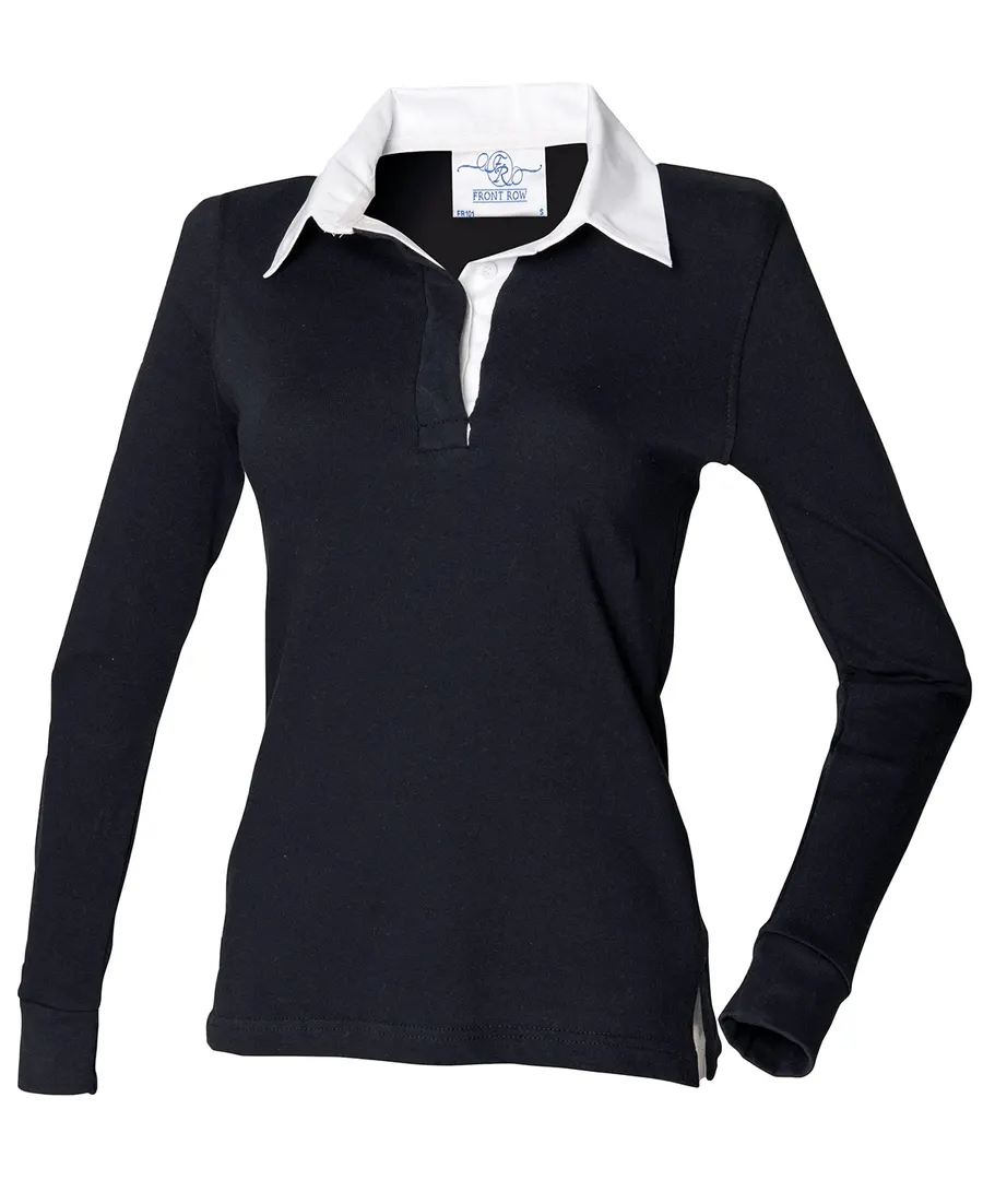 Women's long sleeve plain rugby shirt – Black/White