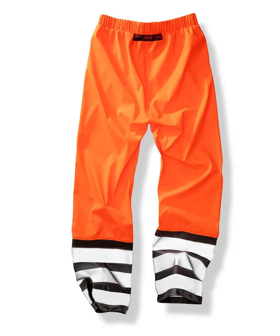 Heavy-duty prism PU safe and dry trousers with recycled backing – Fluorescent Orange/Black