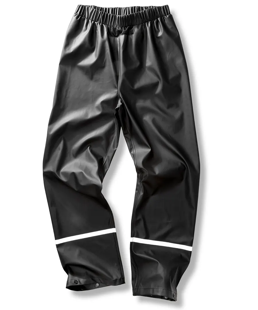 Prism PU waterproof trousers with reflective bands and recycled backing – Black