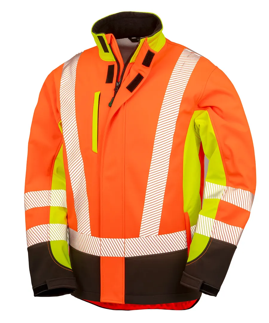Recycled 3-layer printable 3-tone safety softshell – Fluorescent Yellow/Fluorescent Orange/Black