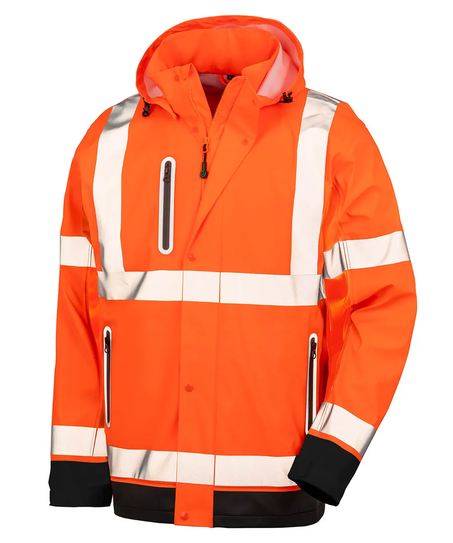 Heavy-duty prism PU safe and dry jacket with recycled backing – Fluorescent Orange/Black