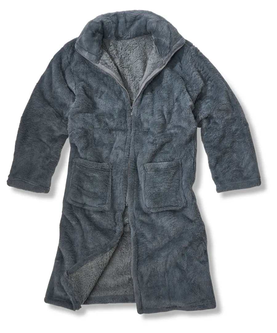 Luxury eskimo faux fur zipped gown – Grey