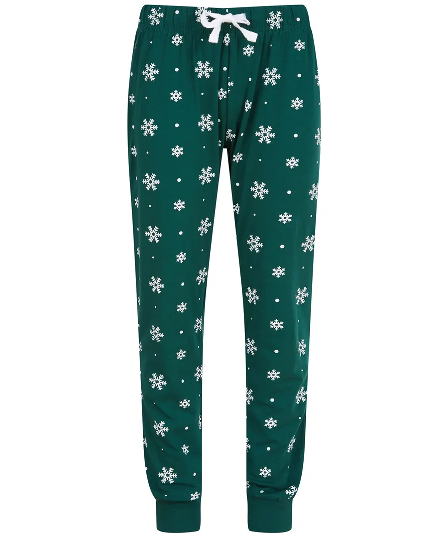 Kids cuffed lounge pants – Bottle/White Snowflakes