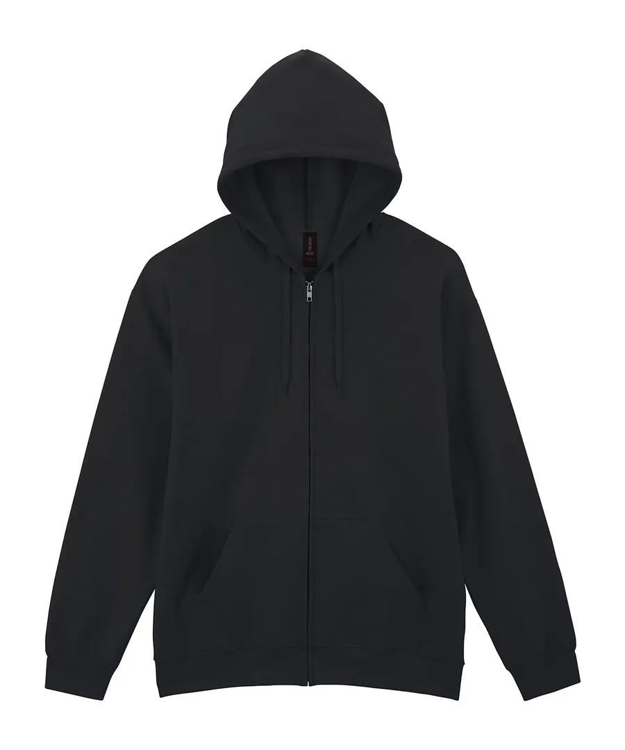 Softstyle™ midweight fleece adult full-zip hooded sweatshirt – Black