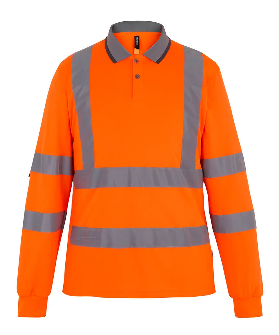 Hi-vis Pro contract long sleeve polo – Orange