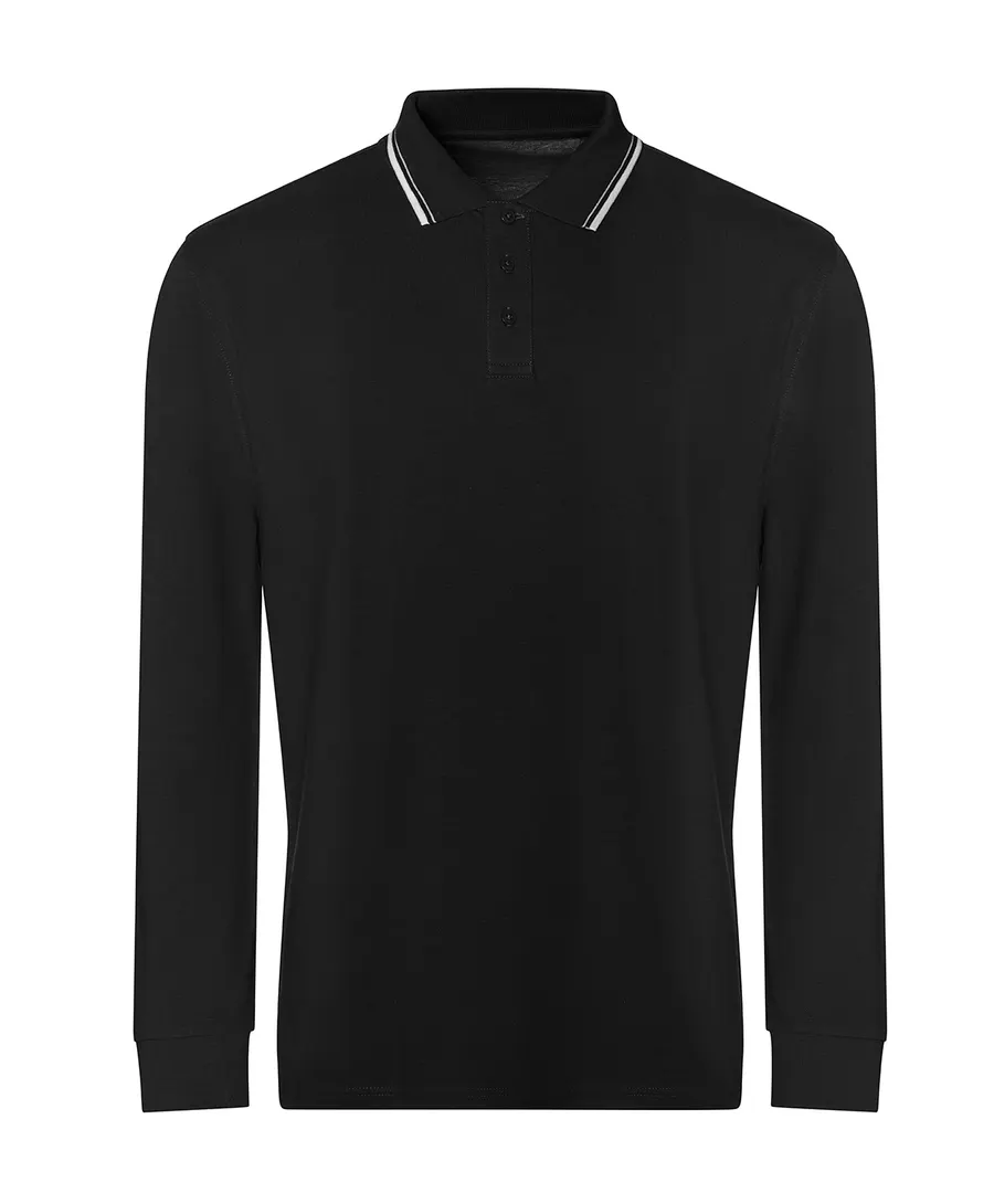 Long sleeve tipped 100 polo – Deep Black/White