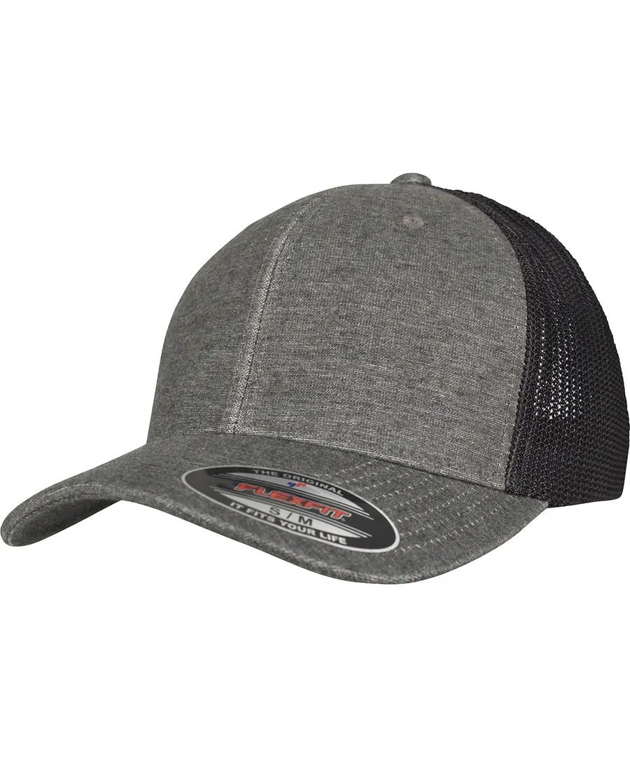 Retro trucker melange cap (6511M) – Khaki/Black Mesh