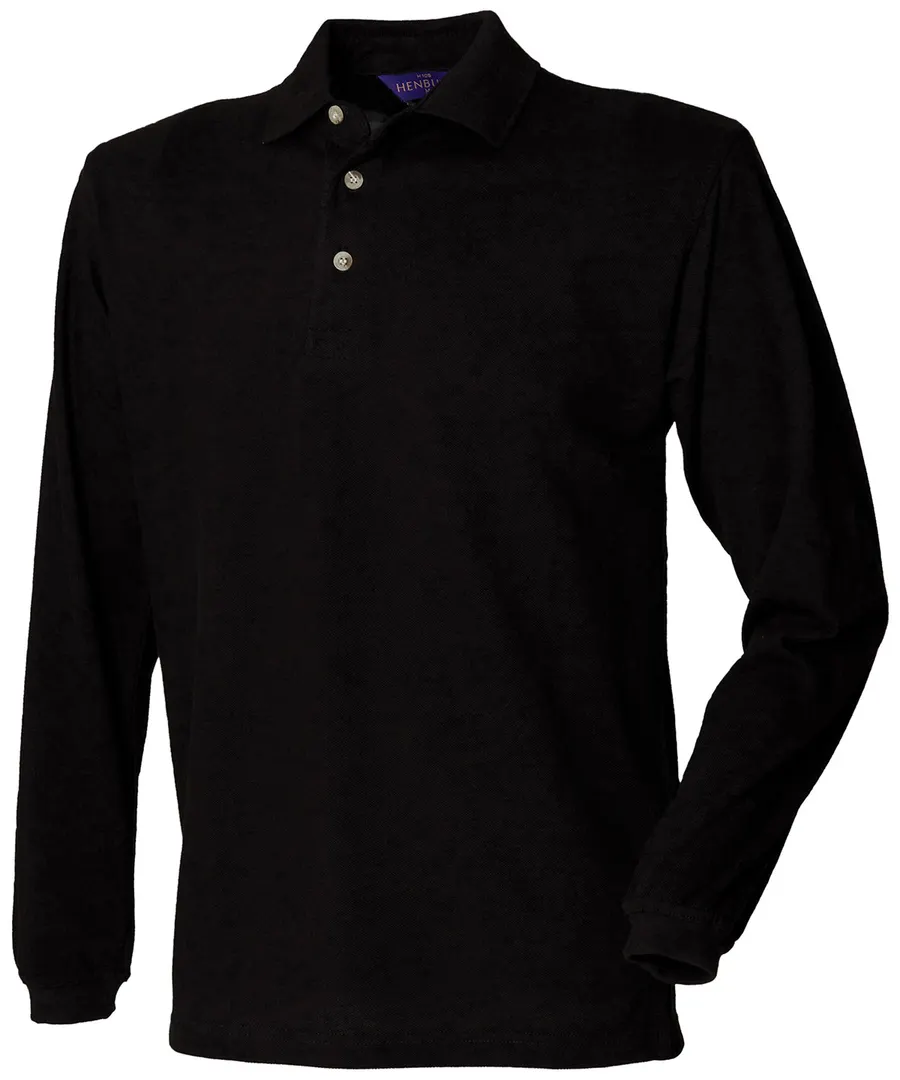 Long sleeve cotton polo shirt – Black