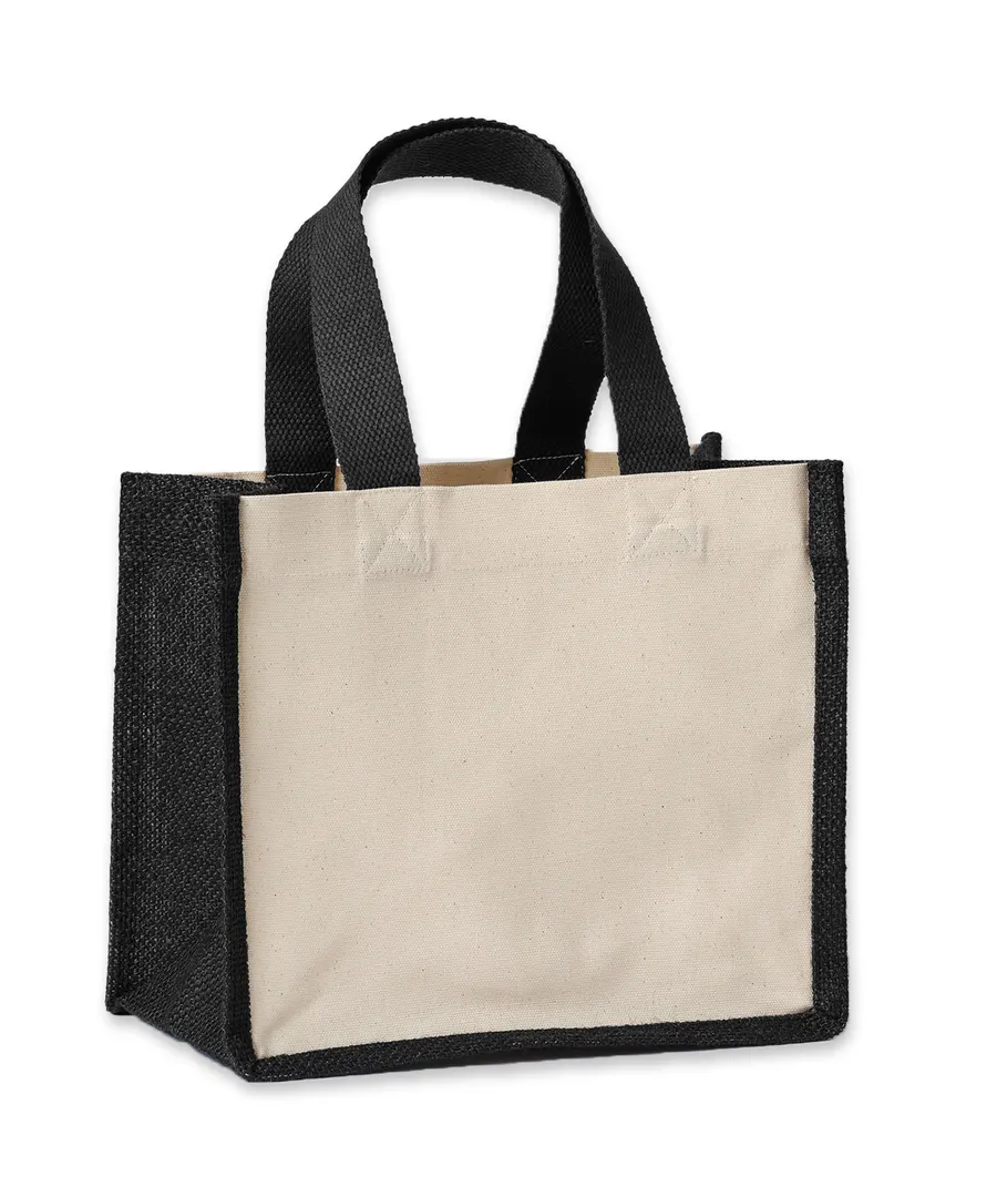 Jute canvas panel shopper – Natural/Black