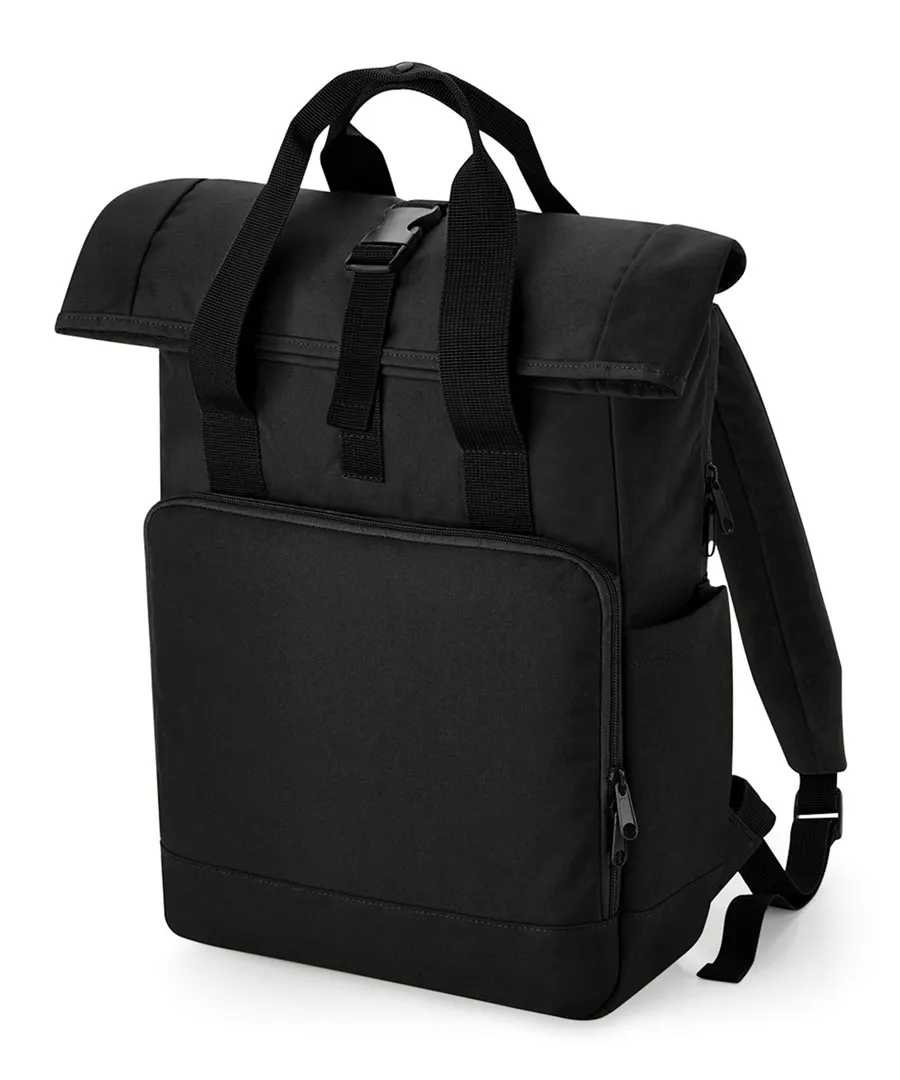 Recycled twin handle roll-top laptop backpack – Black