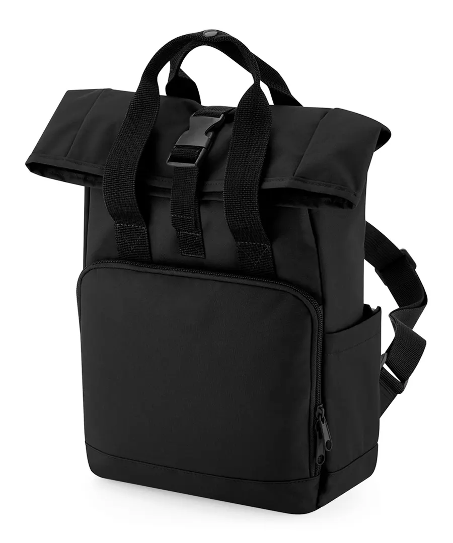 Recycled mini twin handle roll-top backpack – Black
