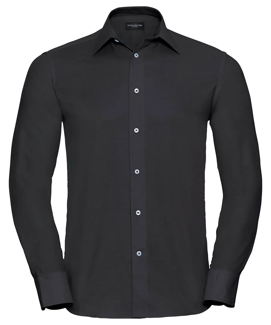 Long sleeve easycare tailored Oxford shirt – Black
