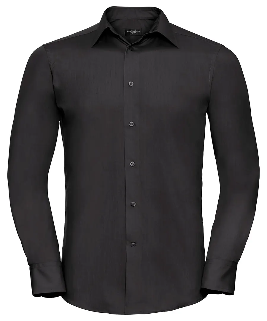 Long sleeve polycotton easycare fitted poplin shirt – Black