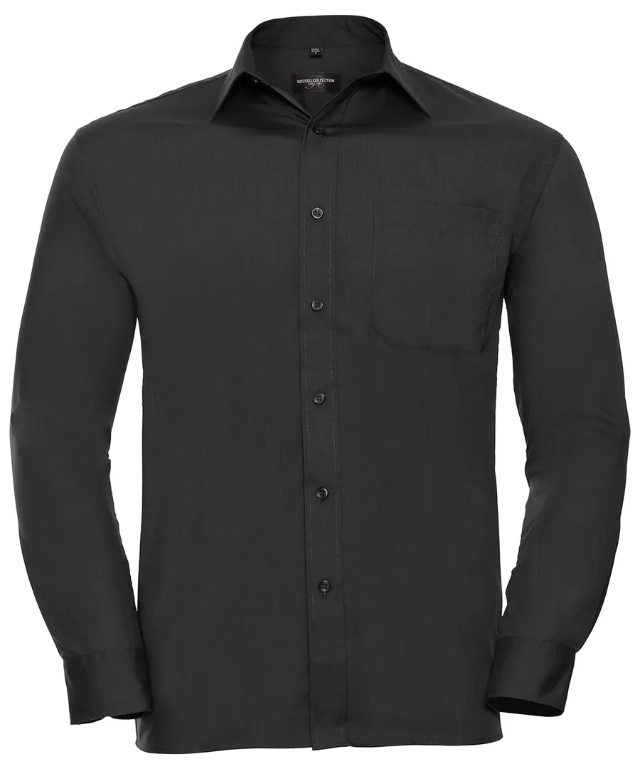 Long sleeve polycotton easycare poplin shirt – Black