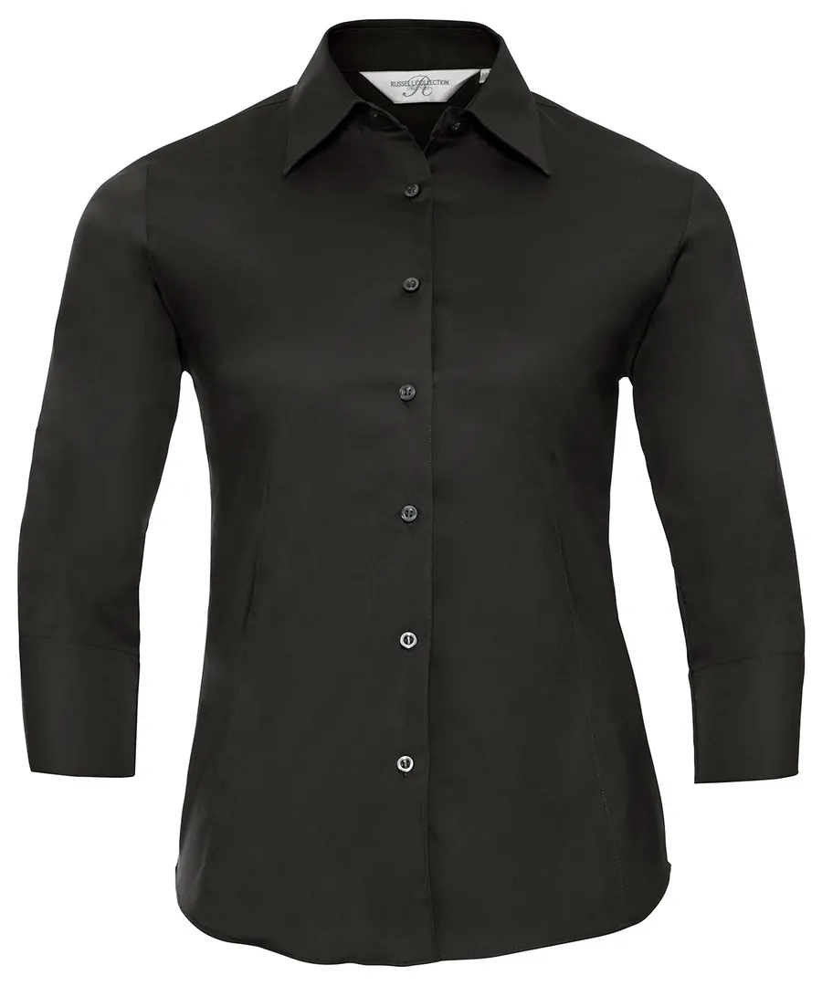 Women's ¾ sleeve easycare fitted shirt – Black