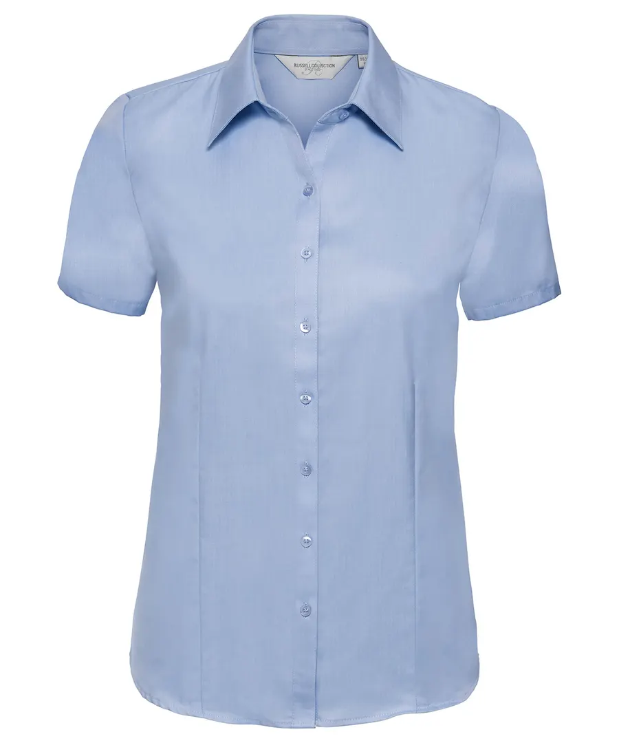 Women's short sleeve herringbone shirt – Light Blue