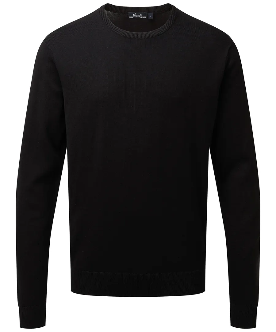 Crew neck cotton-rich knitted sweater – Black