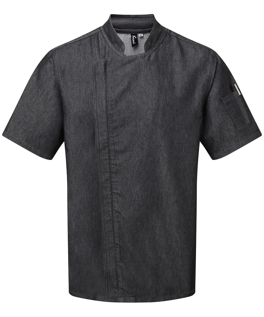 Chef's zip-close short sleeve jacket – Black Denim