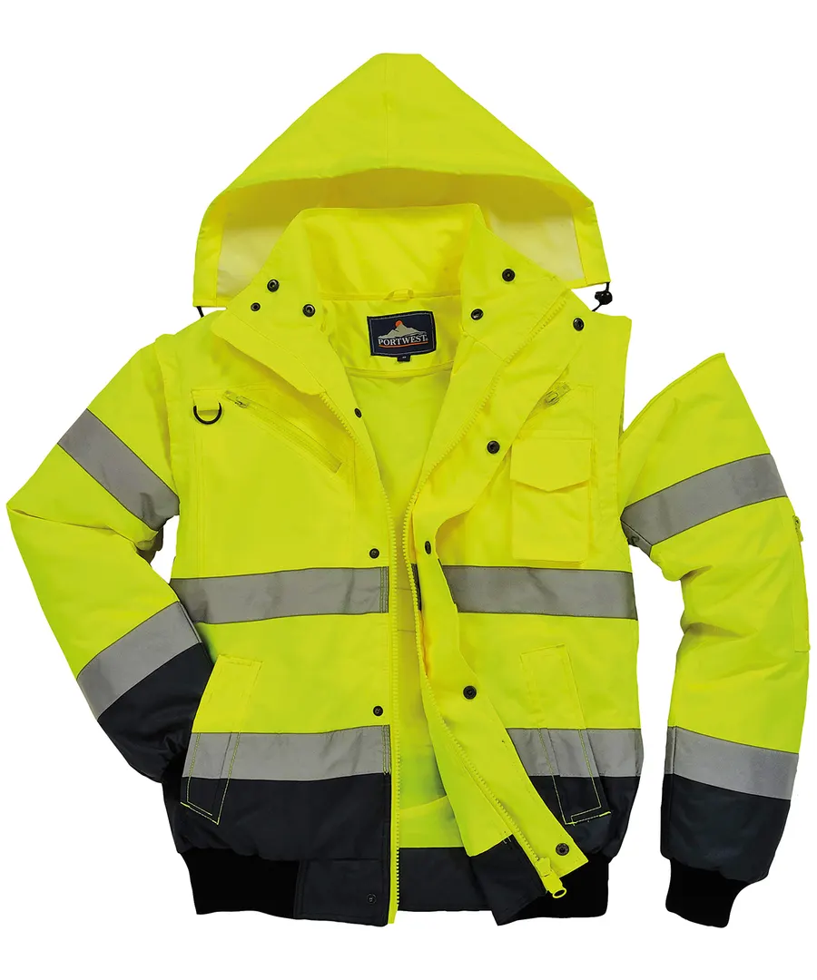 Hi-vis contrast bomber jacket (C465) – Yellow/Navy