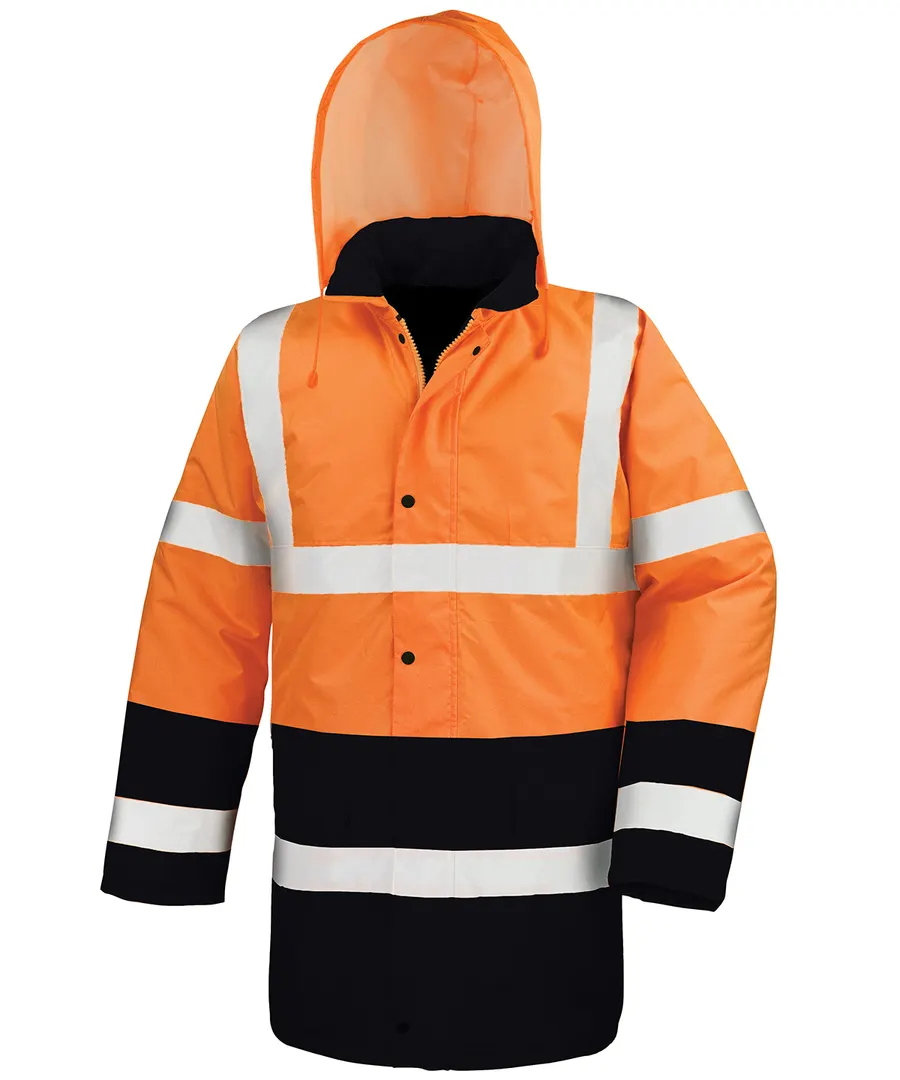 Motorway two-tone safety coat – Fluorescent Orange/Black