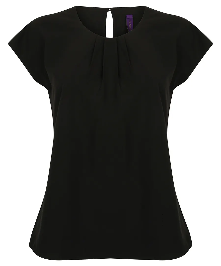 Women's pleat front short sleeve blouse – Black