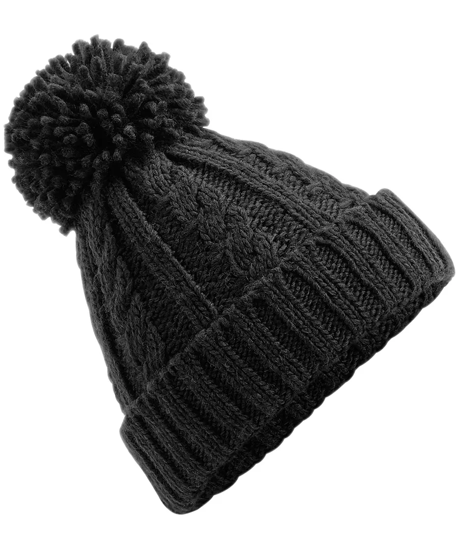 Cable knit melange beanie – Black