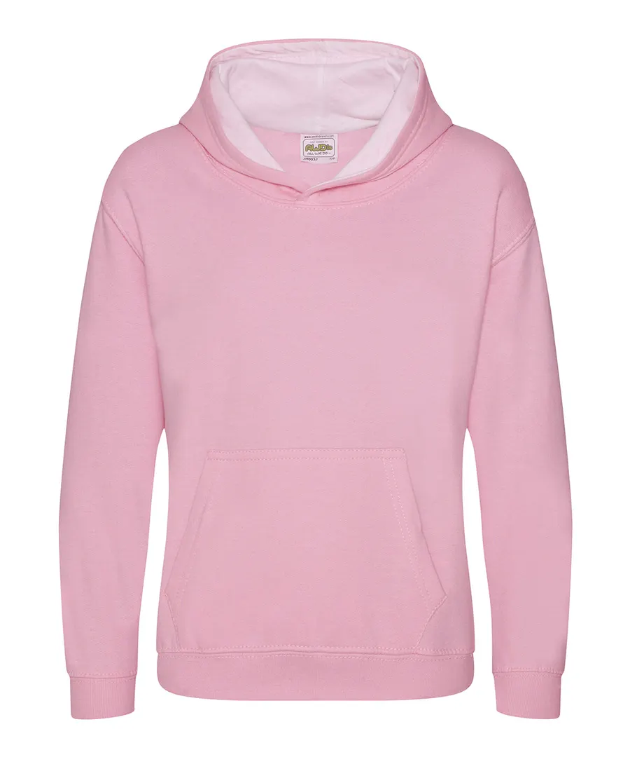 Kids varsity hoodie – Baby Pink/Arctic White