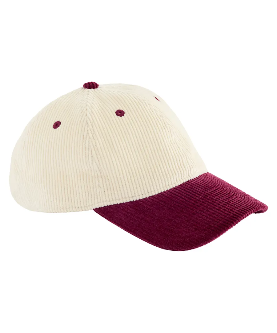 Contrast peak corduroy cap – Natural/Burgundy