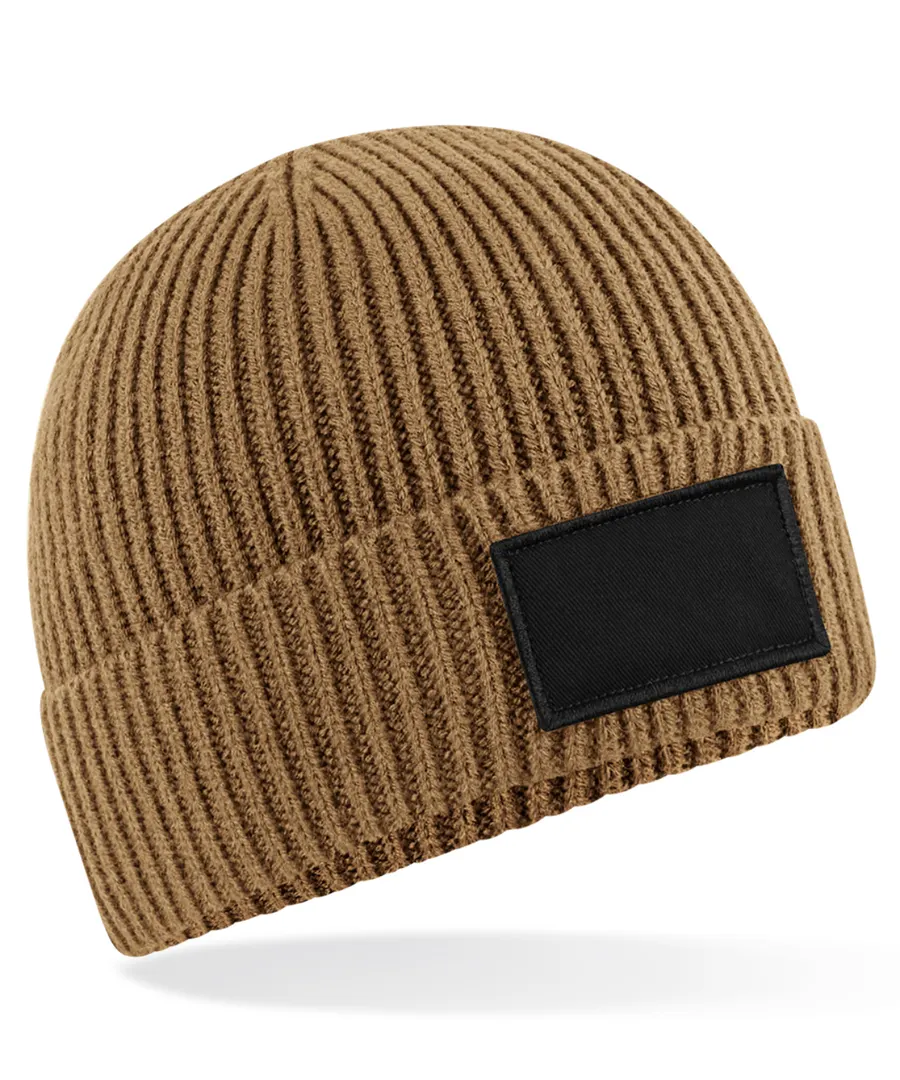 Fashion patch beanie – Biscuit/Black